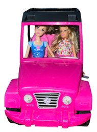 Vintage Doll Jeep With  2  Barbie Dolls