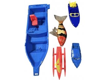 Lot Of 4 Different Type Of Boats And 1 Fish Toys