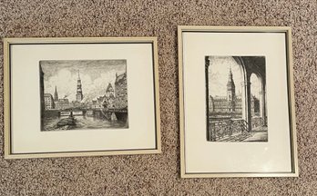 Two Pencil Drawing Prints Of Germany