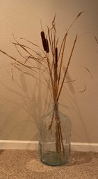 Vintage Water Bottle With Dried Bamboo And Cat Tails