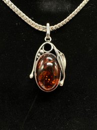 Amber And Sterling Necklace