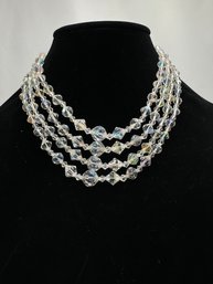 Antique Four Strand White Crystal Necklace And Matching Earrings