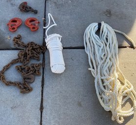 Assorted Ropes, Chains And Tow Hooks