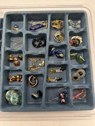 37 Assorted Pairs Of Earrings In Drawer Organizer