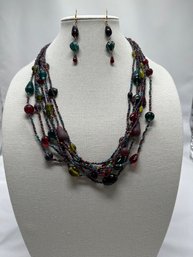 (3) Beaded Necklaces Plus One Pair Of Matching Earrings
