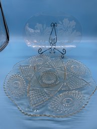 Vintage Platter And Etched Glass Plate