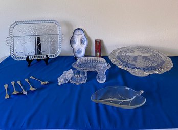 Glass Cake Stand, Relish Tray, Butter Dish, Toothpick Jar And More