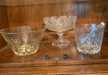 Glass Punchbowl And Glass Ice Bucket