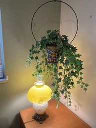 Electric Hurricane Lamp & Lovely Silk Ivy Hanging Plant
