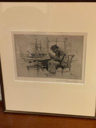 Vintage Gordon Grant Signed Numbered Etching And Wooden Side Table