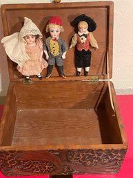 Wooden Box Of Vintage Dolls