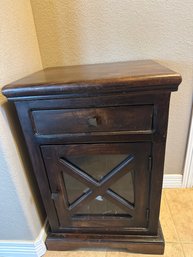 Walnut Colored Wood Side Table With Drawer