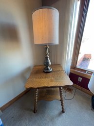 Wood Table And Bronze Lamp
