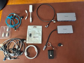 Assorted Cables And (2) Targus Portable Docks