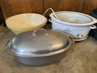 Griswold Aluminum Oval Roaster, Crockpot And Large Mixing Bowl