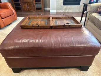 Large Square Padded Leather Ottoman With Storage
