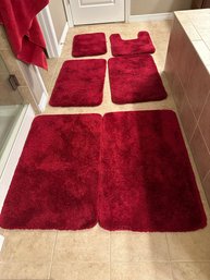 Red 6 Piece Bath Mat Set