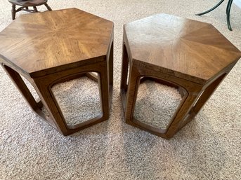 Pair Of MCM Wood Hexagonal End Tables