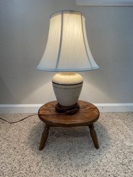 Small Wooden Stool And Ginger Jar Shaped Lamp