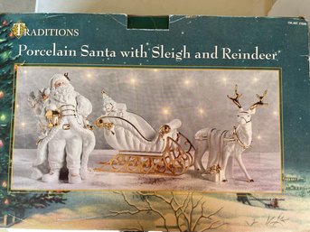 Porcelain Santa With Sleigh And Reindeer