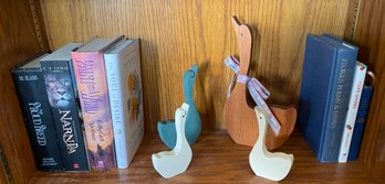 Four Wooden Geese And Books