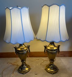 Two Grecian Style Brass Lamps