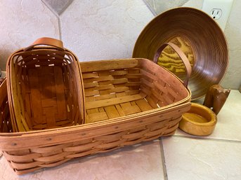 (2) Longaberger Baskets Beautiful Laminated Wood Bowl