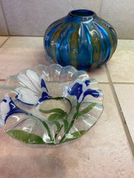 Beautiful Glass Iris Bowl, Heavy Vase