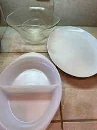 Classic Three Sided Chip And Dip Bowl & Glasbake Divided Baking Dish