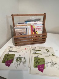 Wooden Basket With Sewing Patterns