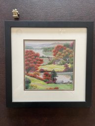 Vintage Asian Silk Thread Painting Of Landscape