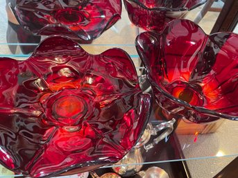 Ruby Red Lots Serving Bowl And Plate