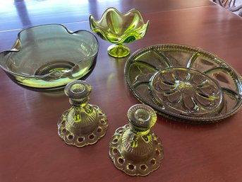 Indiana Green Vintage Deviled Egg And Relish Dish And More