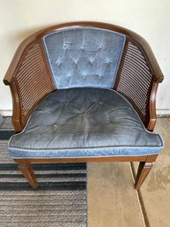 MCM Cane & Tufted Blue Velvet Barrel Chair