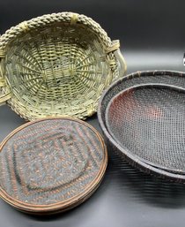 Assorted Baskets And Woven Charger Plates