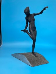 Bronze Nude Sculpture On Cast Metal Base