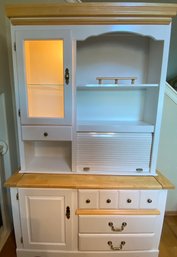 White And Wood Lighted Hutch