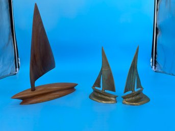 Brass And Wood Sail Boat Lot