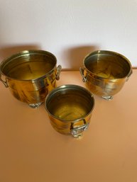 Set Of Gold Finish Footed Pots