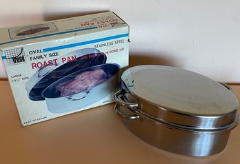 Oval Family Sized Roast Pan Stainless Steel With Rack And Hi-dome Lid