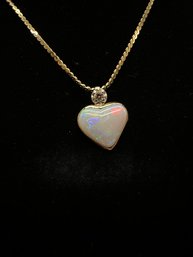 14K Yellow Gold White Opal Pendant With 14K Yellow Gold Chain