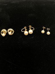 (3) Pairs Of Pearl Earrings