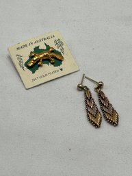 Tri-color Metal Dangle Earrings And Gold Plated Platypus Pin