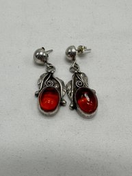 Amber And Sterling Earrings