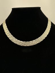 Italian Woven Sterling Herringbone Chain And Bracelet Set With Matching Earrings