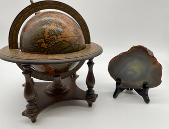 Wooden Globe & Polished Agate Slab