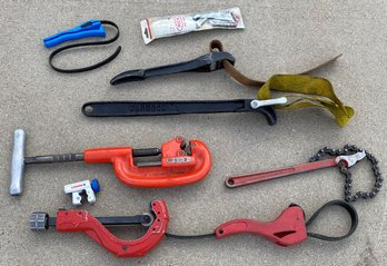 Assorted Pipe Wrenches And Pipe Cutters