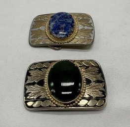 (2) Stone And Metal Belt Buckles