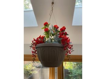 Pair Of Hanging Planters With Faux Flowers