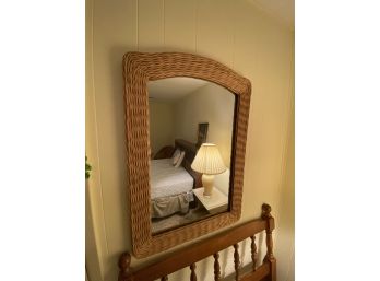 Wicker Frame Mirror And Head And Foot Board Twin